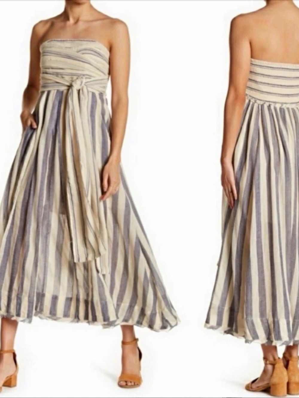 $168 Free People Women's Stripe Me Up Strapless Midi Dress in Size Small